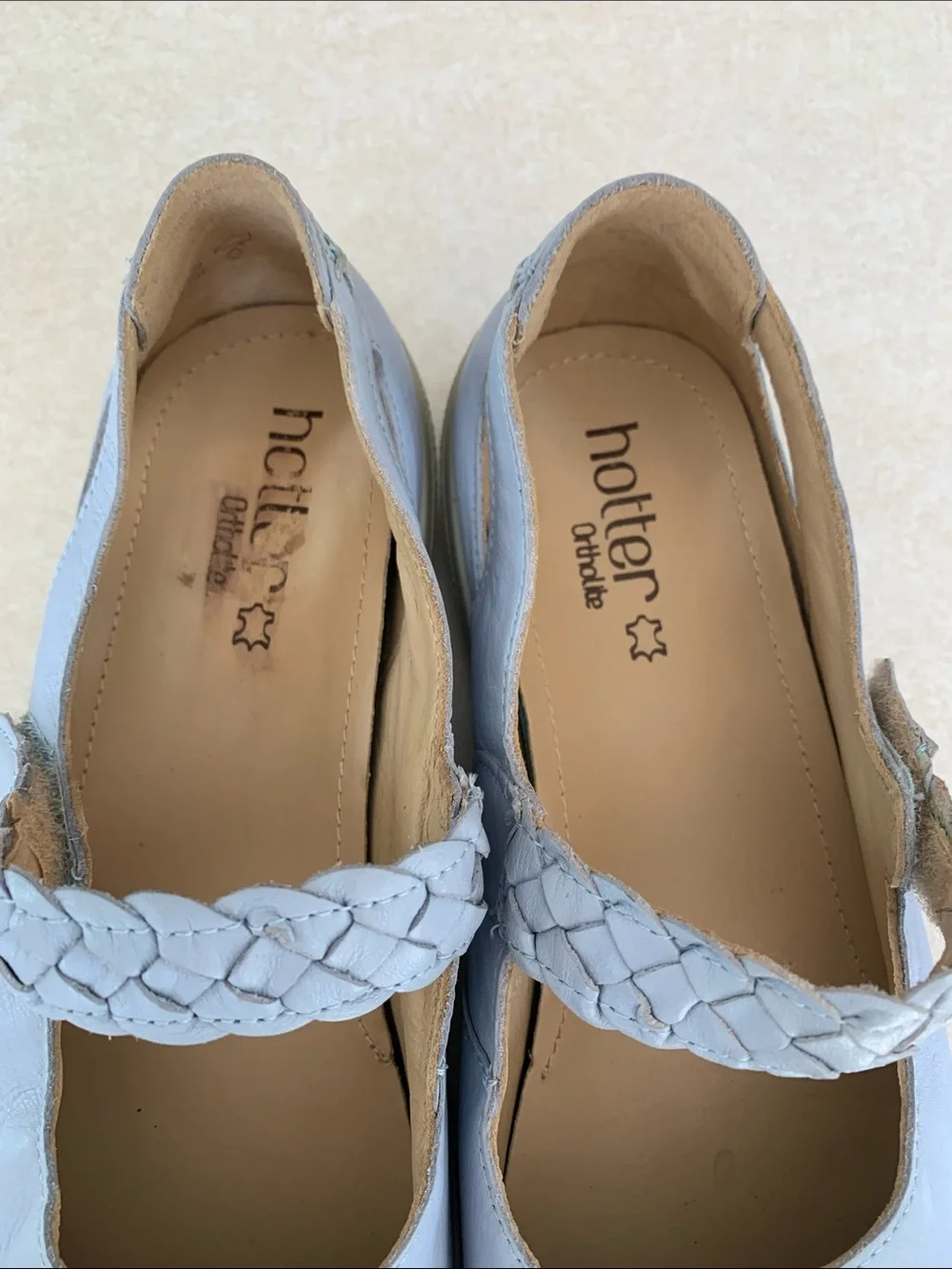 hotter Shake Leather Powder Blue Braided-Strap Mary Jane Flats Women’s Size 8